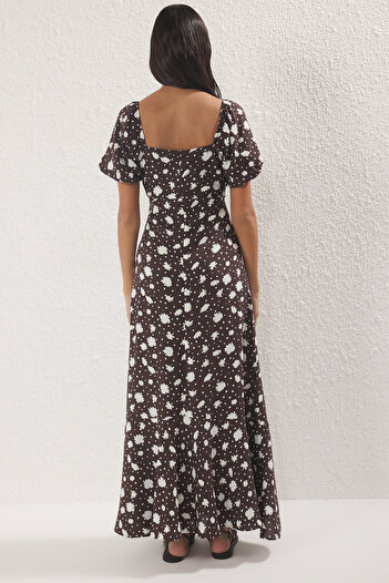 Trendyol Collection Καφέ φούστα με ανοιχτή μέση Floral Maxi υφαντό φόρεμα TWOSS25EL00577