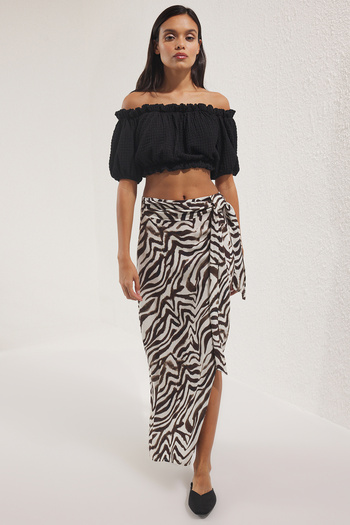 Trendyol Collection Brown Slit Zebra Pattern Viscose Long Skirt Twoss25Et00179