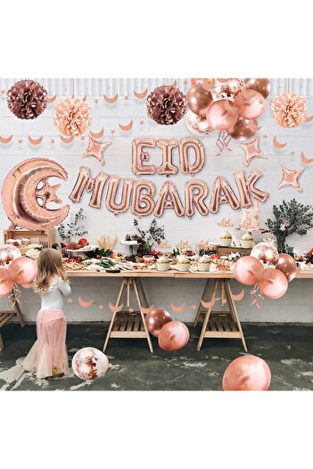 COOYA Eid Balloon Set, Pink, Star Moon Foil Balloons, Suitable for Family Fun Ramadan Party