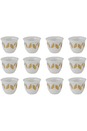 ALSAIF Arabic Coffee Cup Set - 12 Pieces, Porcelain, Golden L