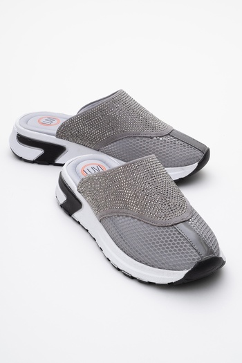 LuviShoes شبشب نسائي من GLEA شبكي من الحجر الرمادي ومقدمة مغلقة