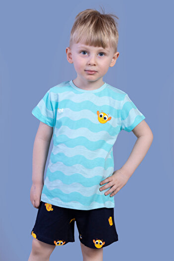 Toontoy Boy's Wave Pattern Shorts Set