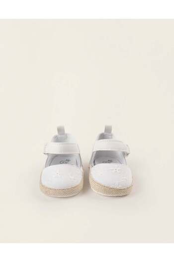 Ziddy Broderie Anglaise Ballerina Flats for Newborn Girls, White