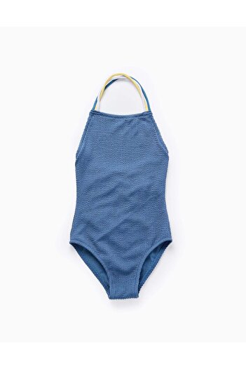 Ziddy Swimsuit with Triple Straps with Texture for Girls, Blue