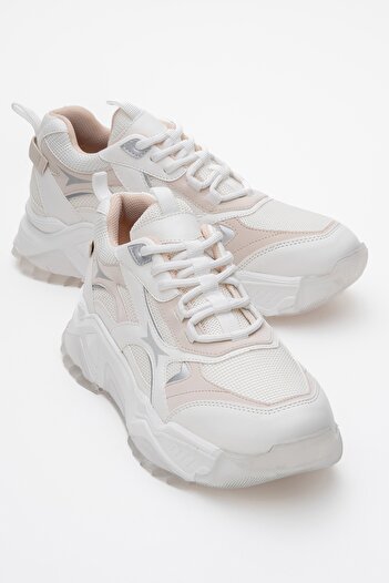LuviShoes Γυναικεία αθλητικά αθλητικά παπούτσια MELINA Λευκό Μπεζ