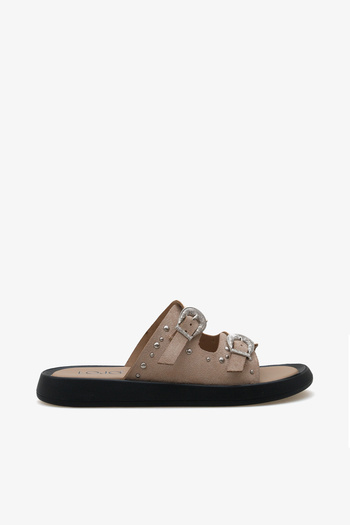 LOJO Women's Stoned Double Buckle Daily Slippers Petras Beige