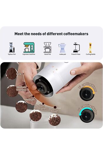 fulina Electric Coffee Grinder,with Adjustable Settings,High-precision Ceramic Burrs,Rechargeable,White