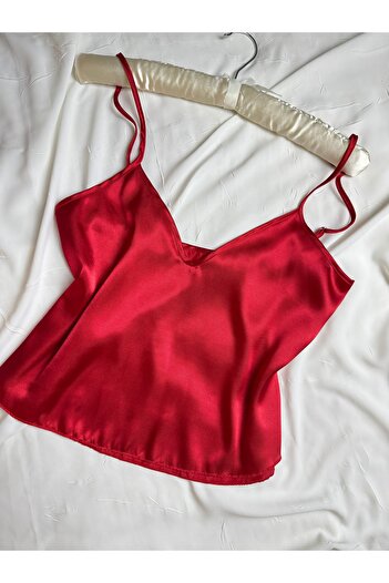 ROZENİN LINGERIE Kırmızı Ayarlanabilir Askılı Saten Pijama Takımı