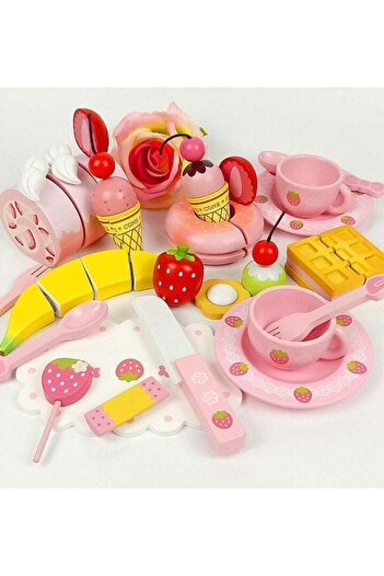 COOYA Pretend Play Set,Wooden Tea Party Toys,for Girls,Imaginative Role Play