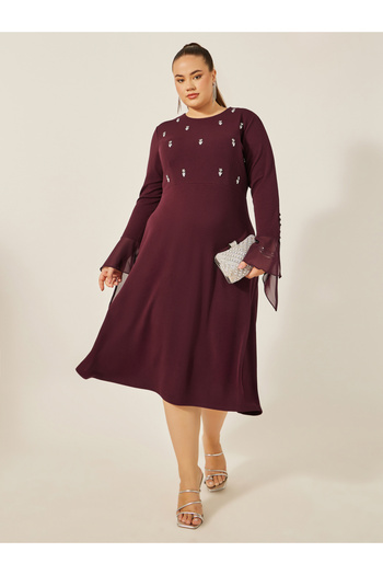 Styli Plus Size Embellished Long Sleeves A-Line Midi Dress