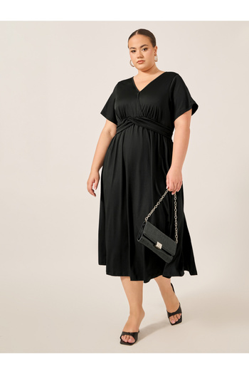 Styli Wrap Jersey V-Neck Midi Dress