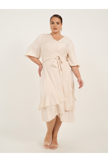 Styli Plus Size Balloon Sleeve Wrap Midi Dress