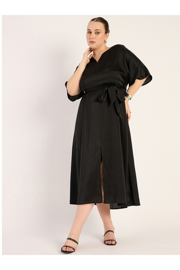 Femmella By Styli Plus Size V Neck Front Slit Detail A-Line Maxi Dress