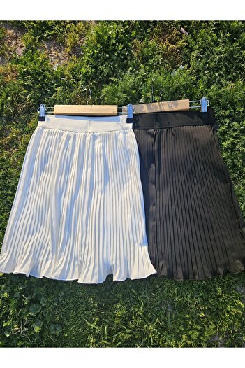 ÇELEBİ STYLE Ekru-siyah 2'li Paket Kadın Lastikli Piliseli Kadın Mini Etek Içlik Pileli Pliseli