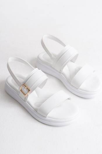 Entella Store Women's White Double-Strapped Buckle Detailed Daily Comfortable Sandals