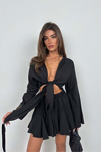 Black Fashion Fusta neagră evazată - Talie elastică