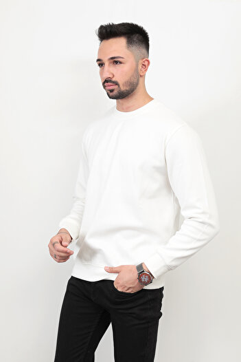 JB John Borners Men's Ecru Color Crew Neck Diagonal Steel Interlock Sweat - 5471