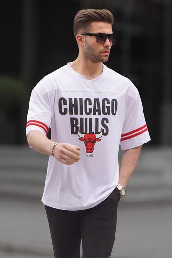 Madmext Weißes bedrucktes Oversize-Herren-T-Shirt 6129