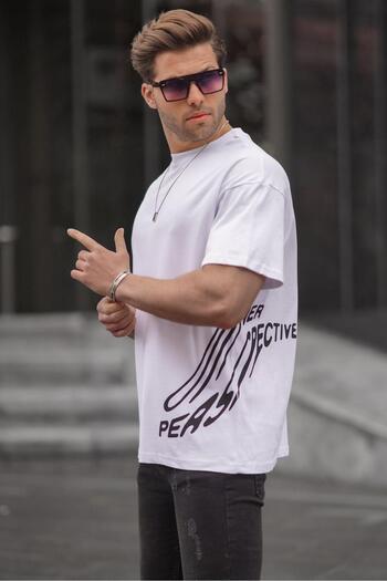 Madmext White Patterned Men's T-Shirt 6178