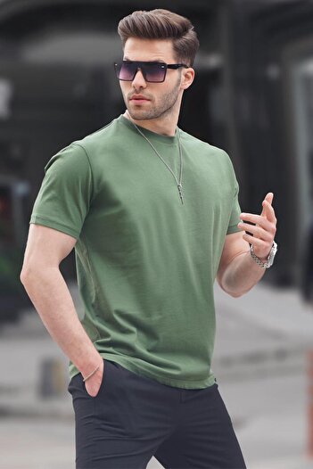 Madmext Khaki Green Regular Fit Basic Men's T-Shirt 6131
