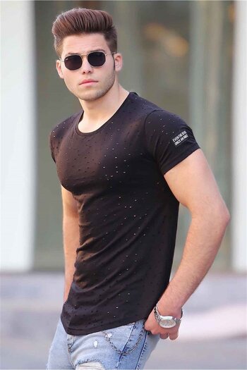 Madmext Schwarzes T-Shirt mit zerrissenem Detail 2883