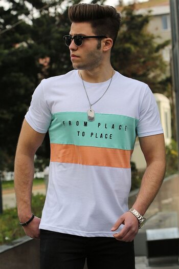 Madmext Ανδρικό εμπριμέ λευκό T-shirt 4499