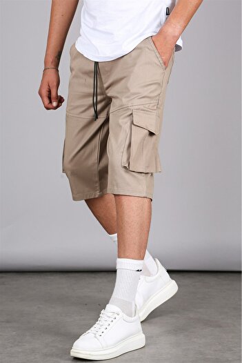 Madmext Beige Basic Cargo Pocket Men's Capri Shorts 5473
