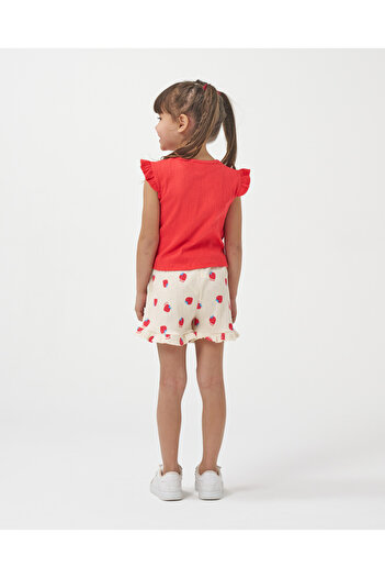 Minipodyum Girl's Front Tie T-Shirt Shorts Knitted Muslin Summer Double Set