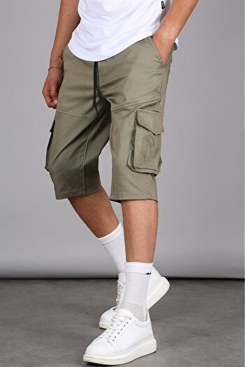 Madmext Khaki Basic Cargo Pocket Men's Capri Shorts 5473