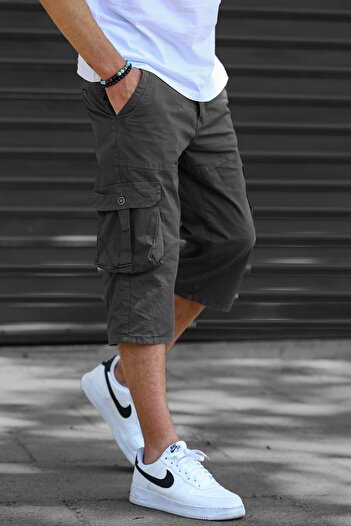 Madmext Smoked Gabardine Cargo Pocket Men's Capri Shorts 5754