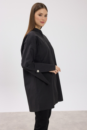 Birgül Bektaş Black Judge Collar Detailed Pocket Tunic