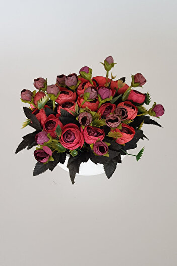 adresiburasi Concrete Bowl Model Potted Peony Rose Table Flower Red