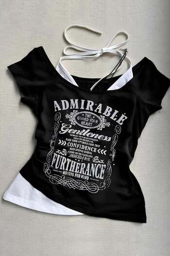 Köstebek Black Admirable Madonna Collar Gothic Y2K Short Sleeve Full Body Crop with Additional Strap