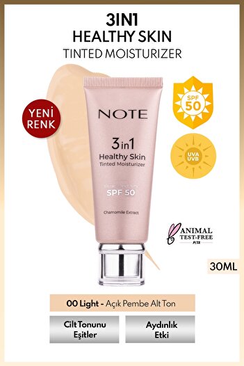 NOTE 3 in 1 Healthy Skin Light Tinted Moisturizer SPF 50 Renk Ton Eşitleyici Aydınlatıcı Krem 00 Açık Ton