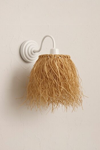 oceanpoint Natural raffia wall sconce, white metal body, handmade decorative light, bohemian style lighting, 27cm