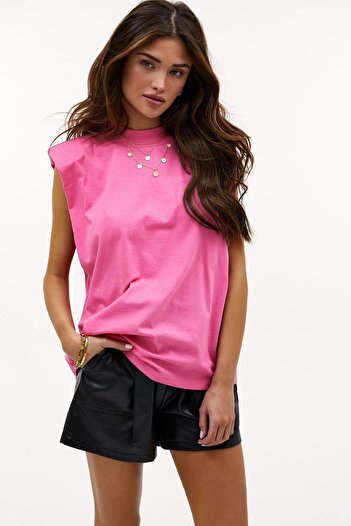 Madmext Mad Girls Pembe Vatkalı Tişört Mg900