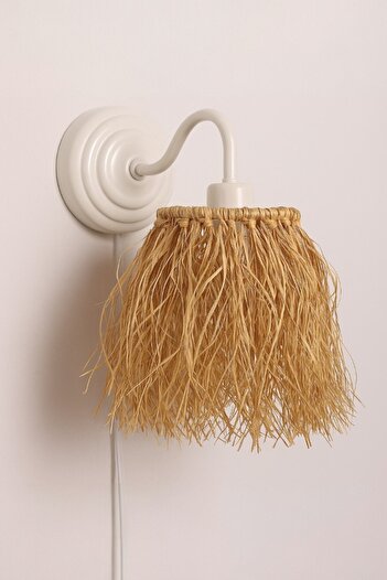 oceanpoint Natural raffia wall sconce, white metal body, handmade decorative light, bohemian style lighting, 27cm