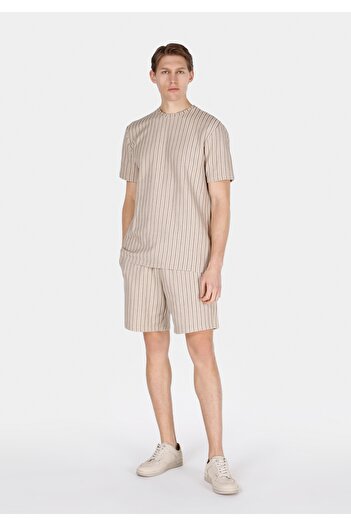 Colin's Regular Fit Mid Waist Striped Men's Beige Shorts