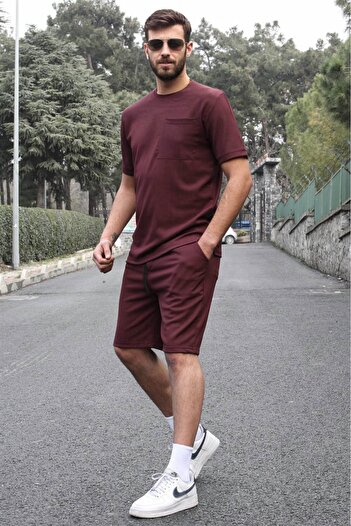 Madmext Plum Basic Men's Shorts Set with Pocket Detail 5914