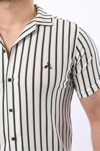 comstar Men's Short Sleeve Slim Fit Summer Striped Khaki Shirt