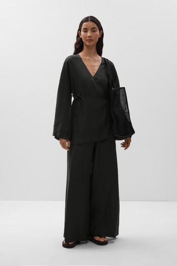 Oysho 100% linen side tie kimono shirt