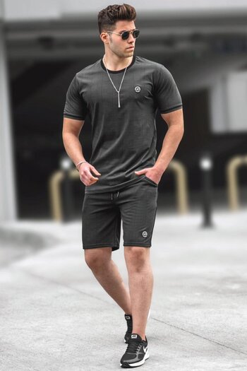 Madmext Black Plaid Men's Shorts Set 4841