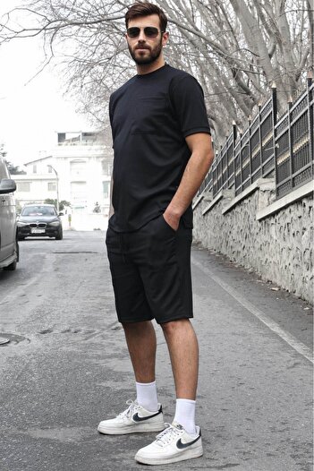 Madmext Black Basic Men's Shorts Set with Pocket Detail 5914