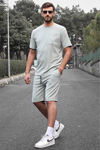 Madmext Mint Green Basic Men's Shorts Set with Pocket Detail 5914