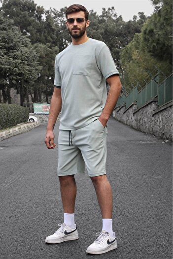 Madmext Mint Green Basic Men's Shorts Set with Pocket Detail 5914