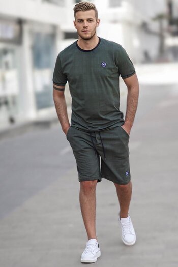 Madmext Khaki Plaid Men's Shorts Set 4841
