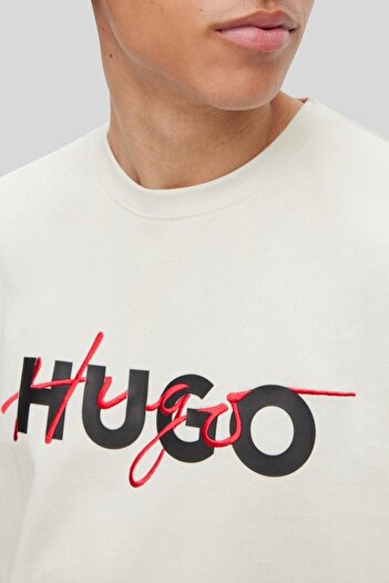 HUGO Relaxed Fit Bisiklet Yaka Erkek T-shirt Beyaz