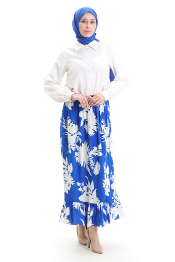 sefamerve Viscose Fabric Elastic Waist Ruffle Skirt 2012K-01 Saks White