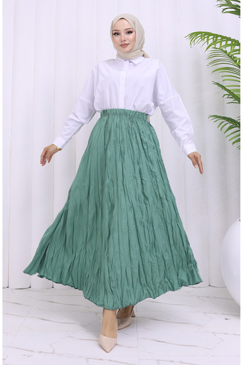 sefamerve Elastic Waist Skirt 0050-10 Green