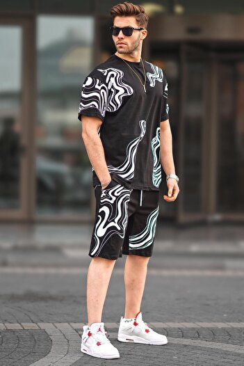 Madmext Black Patterned Men's Shorts Set 5948